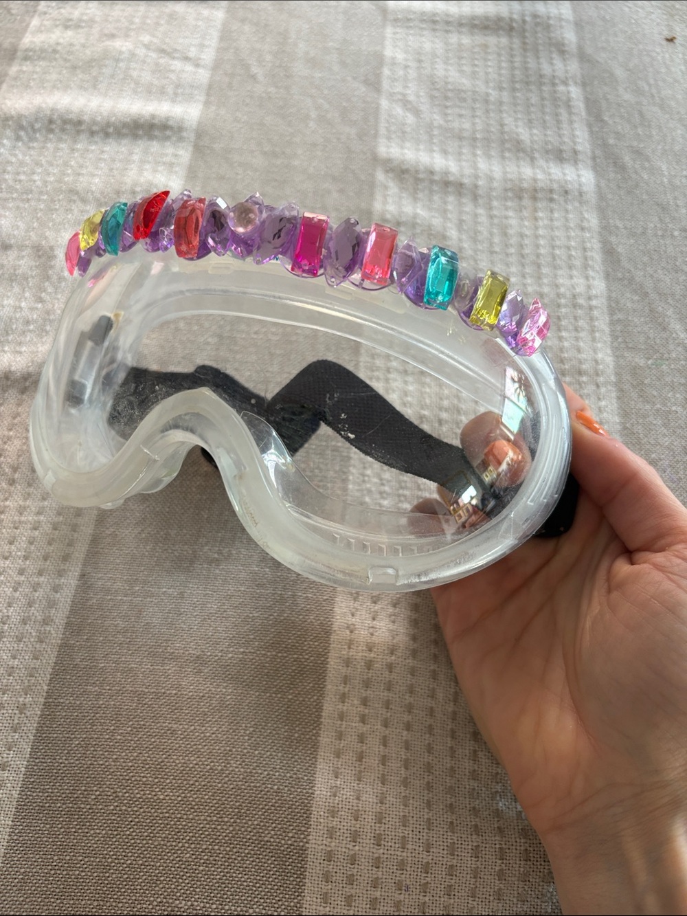 Clear Fashion Goggles with Multicolor Gem Accents